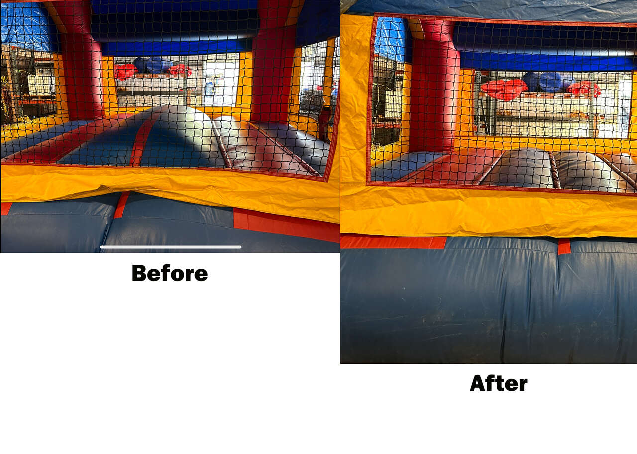 Internal baffle repair on a commercial inflatable at our Raleigh-area shop