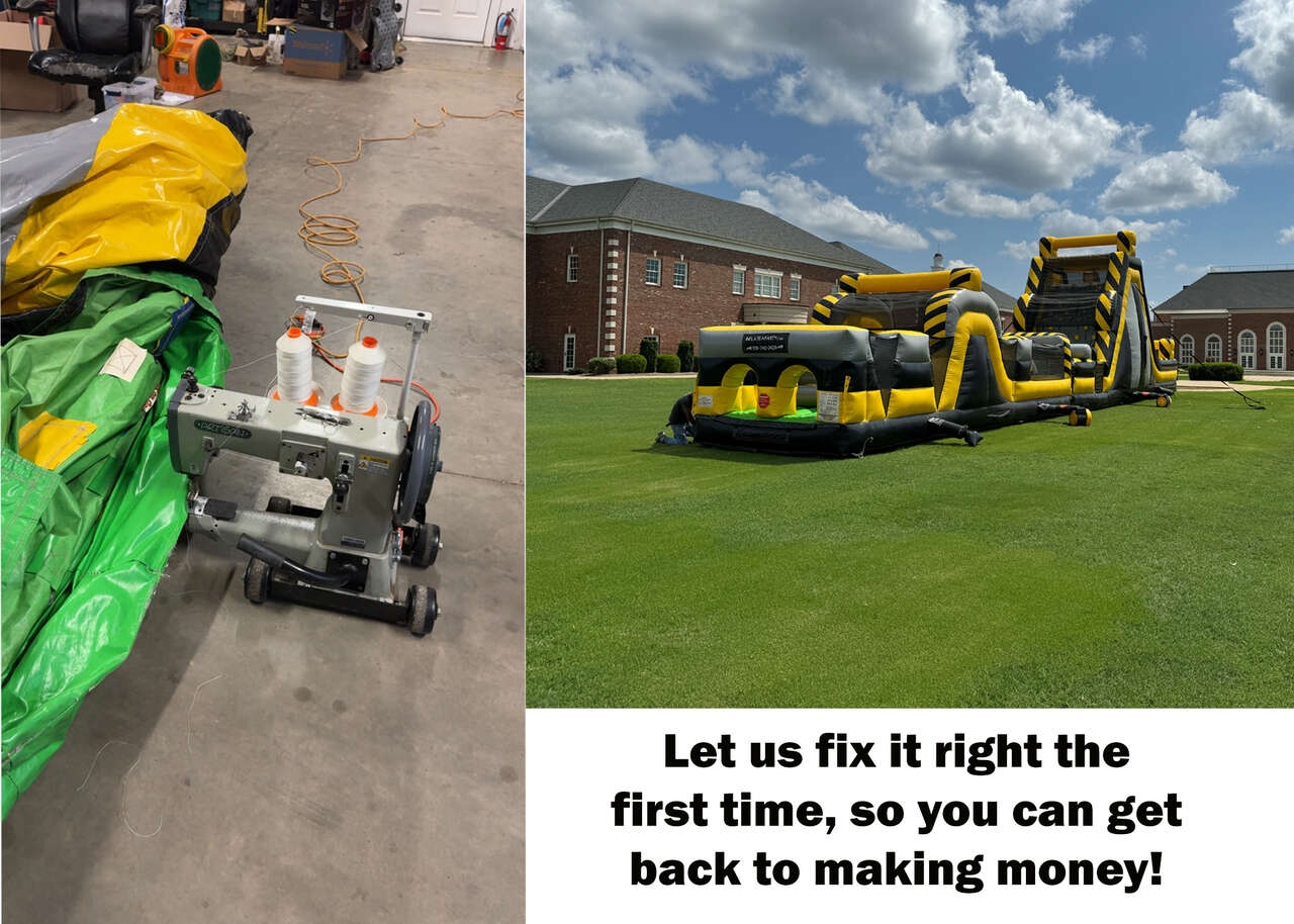 Repaired commercial inflatable inflated and ready to return to rental service