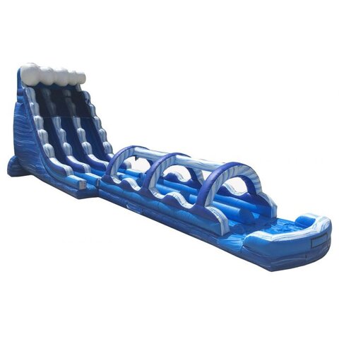 Used blue marble dual lane splash and ride inflatable water slide with slip lane for sale