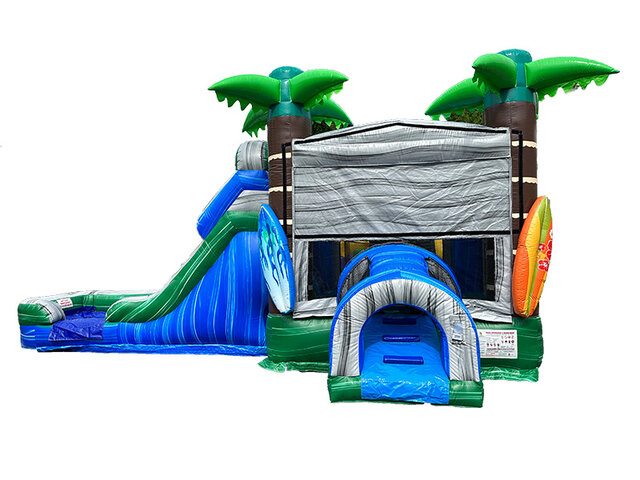 Used tropical themed wet dry inflatable bounce house slide combo for sale
